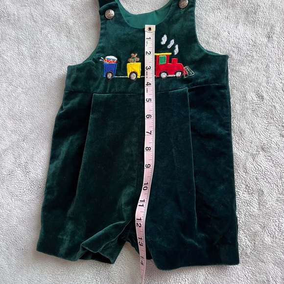 Florence Eiseman Baby Velvet Embroidered Holiday Overalls Shortall Toy Train 18M - Picture 12 of 13